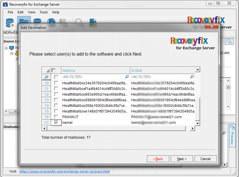 Click Next after selecting the mailboxes