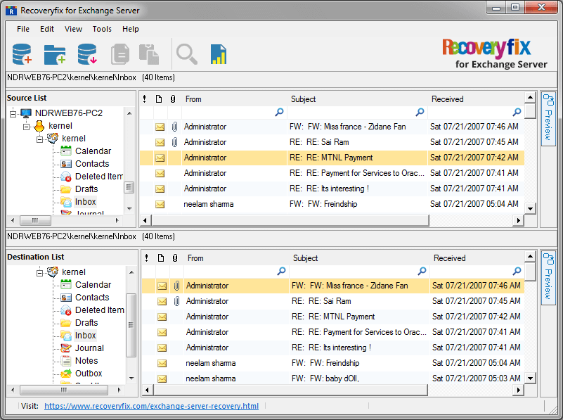 see mailboxes of both source and destination