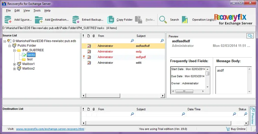 Preview the Exchange EDB files