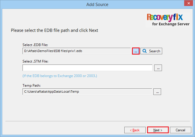 Select the EDB file path and click Next