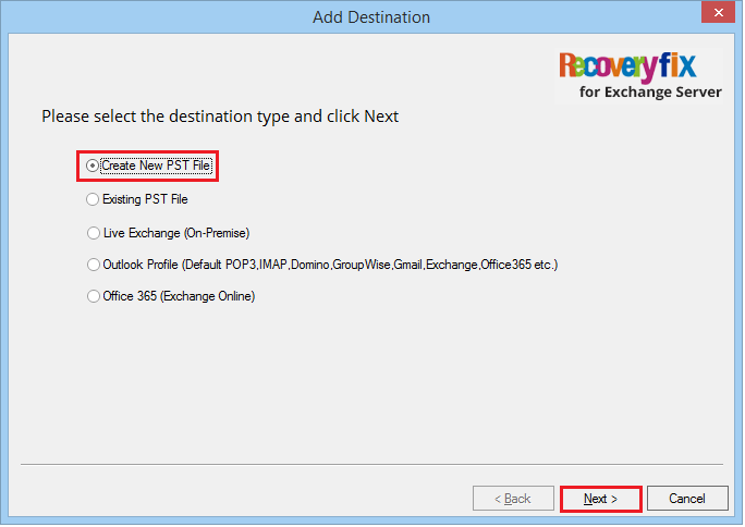 Select the first option ‘Create New PST File