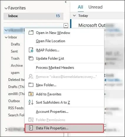 select Data File Properties