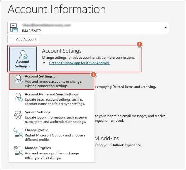Go to File tab click on Account Settings
