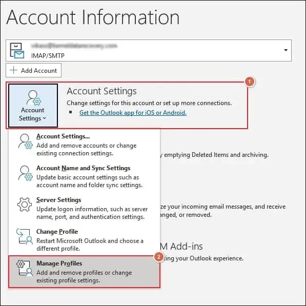 Access the File tab, click on Account Settings