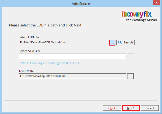 Browse the EDB file and click Next