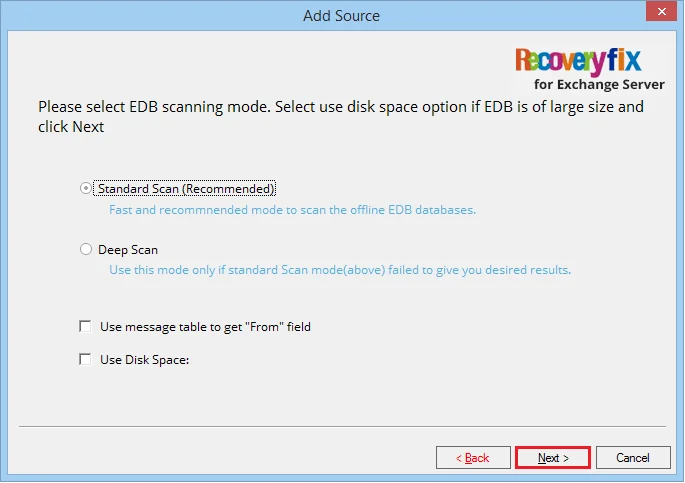 scan mode among standard and deep scan