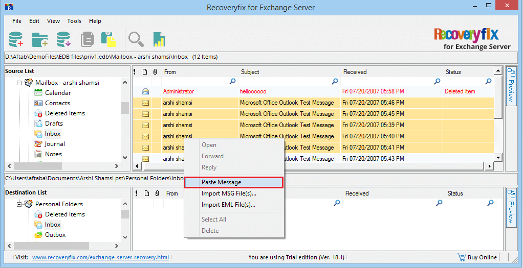 right-click, and choose Paste Message