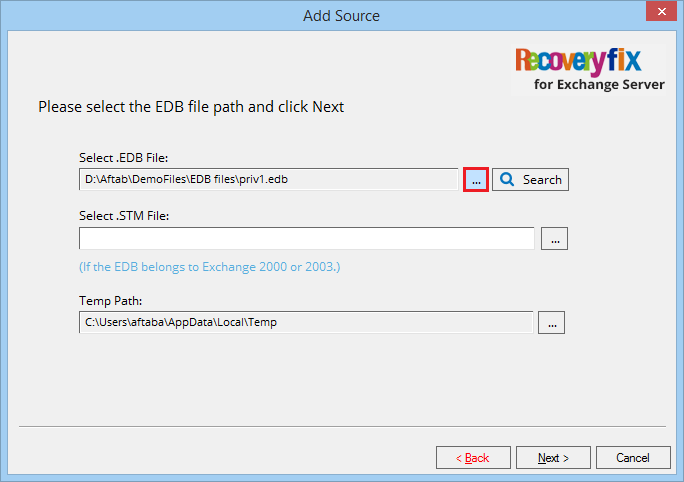 Browse the EDB file from its saving folder