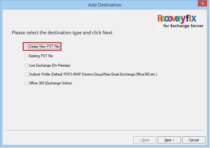 Create New PST file’ and click Next