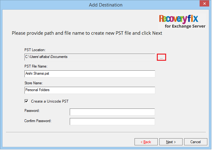 choose to password-protect the PST file. Then click Next