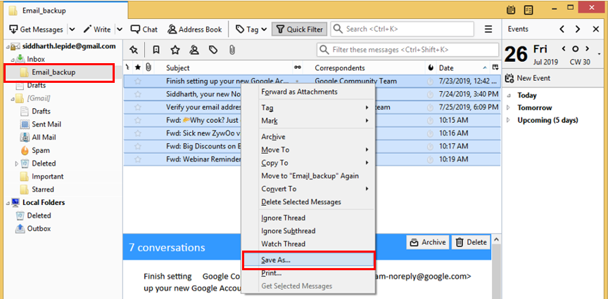 Select and save the EML files