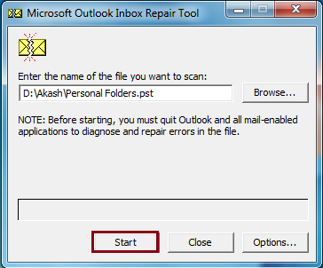 select the corrupt PST file. Click Start