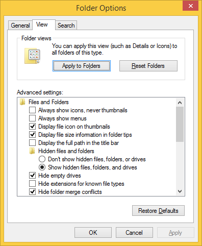 Show hidden files, folders, and drives