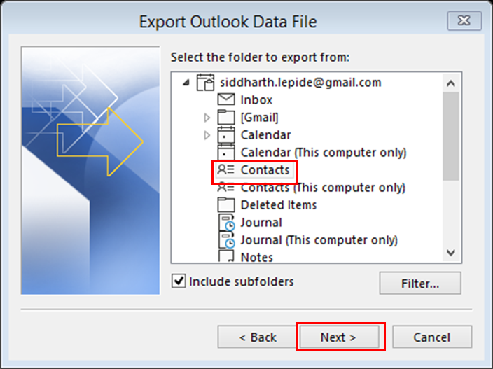 only select “Contacts” and proceed.
