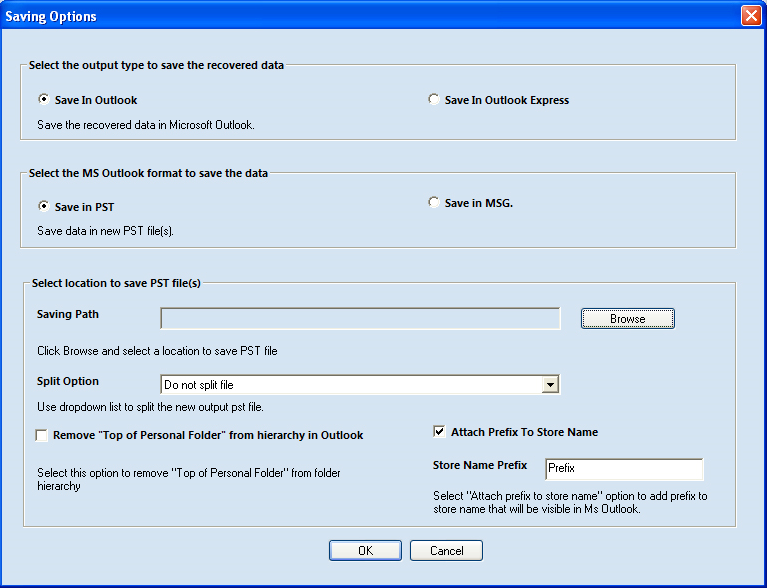 Select the required saving options and click OK