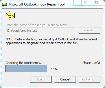 scan the corrupt PST file for possible errors