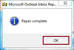 Click OK to exit the Inbox Repair tool