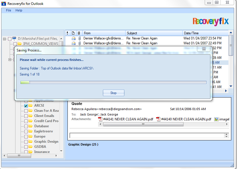 start processing the corrupt PST file for recovery