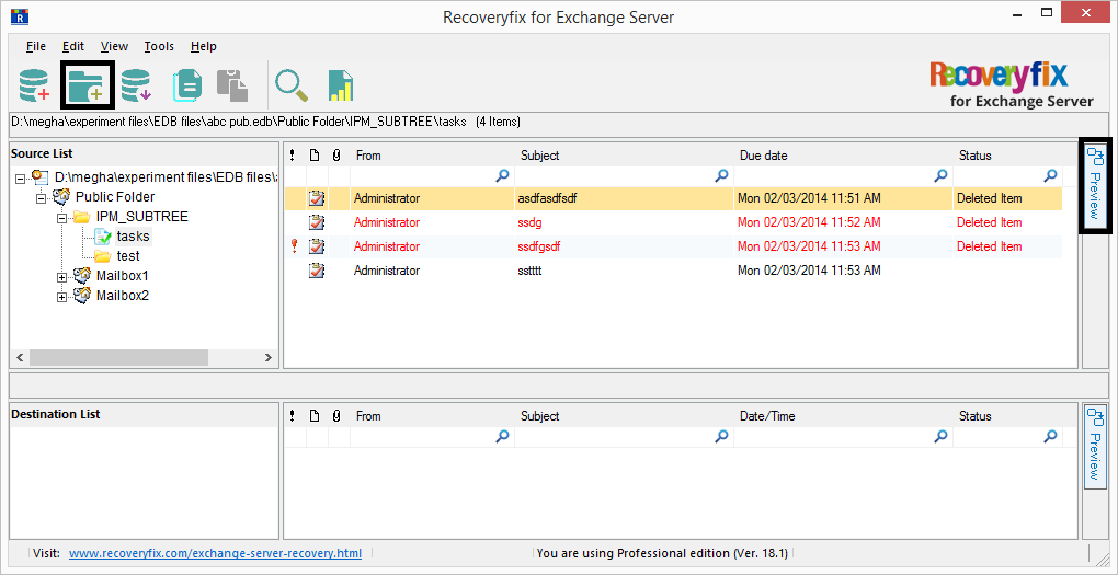 add the destination for saving the recovered public folder data