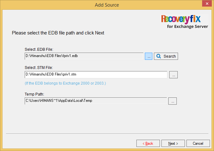 Select the corrupt EDB file and click Next