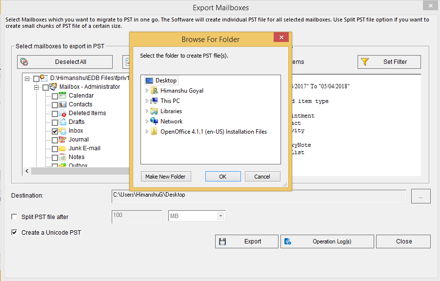 Exchange disconnected mailboxes to PST, and then click Export