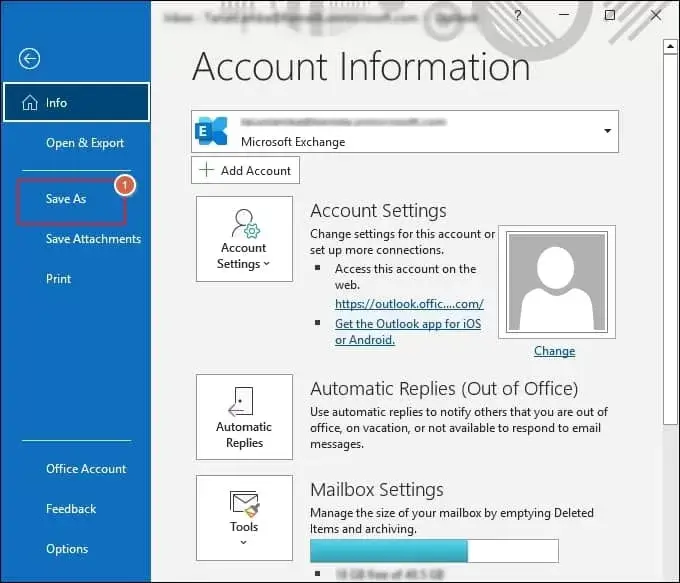 click on the email then go to file tab and click on save as option