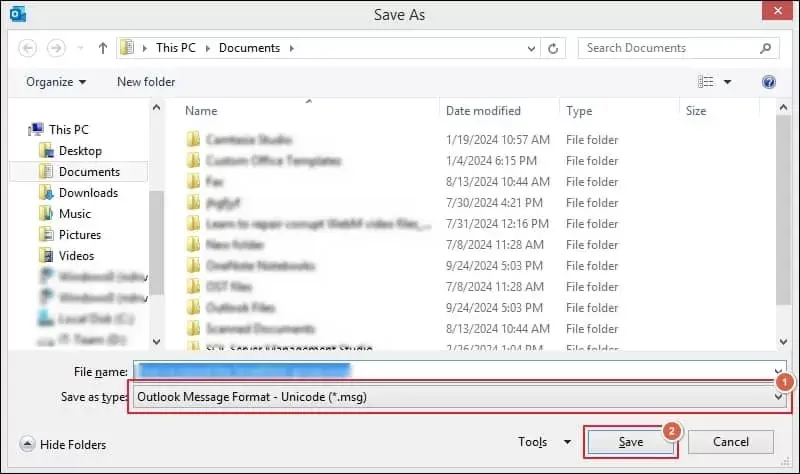 Select outlook message format unicode