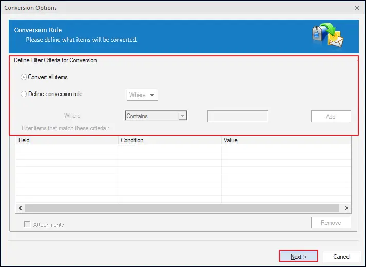Click on save and select the filters under Define Filter Criteria for conversion