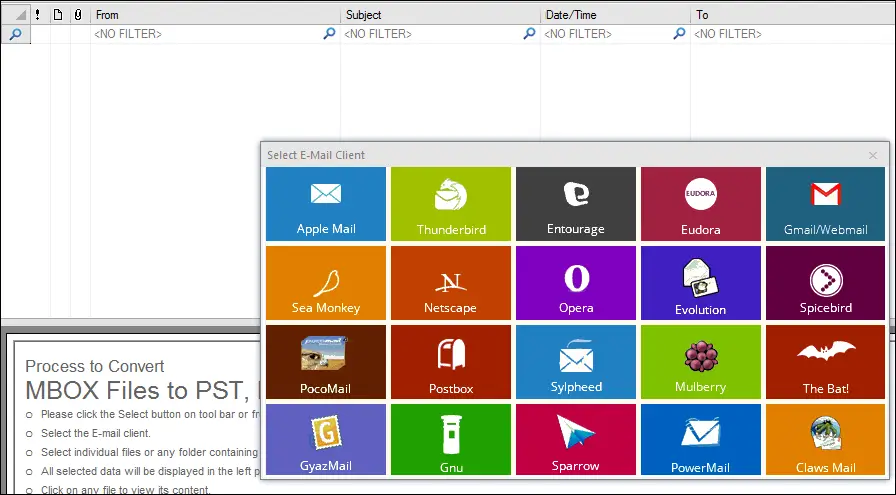 launch application and select email client