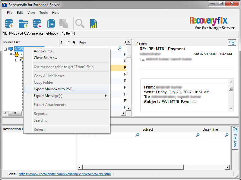 click Export Mailboxes to PST