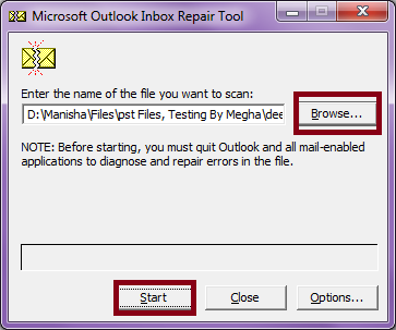 Browse for the PST file and click Start