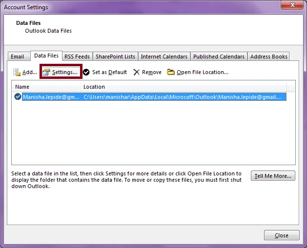 click on the Settings option