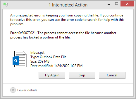 look at the error code 0x80070021