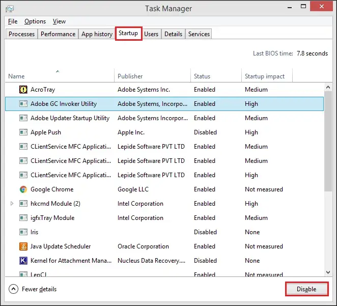 Disable all the earlier Enabled processes