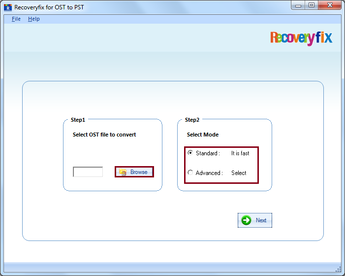 Select the Mode to recover the corrupt PST file