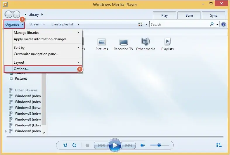 Access the WMP and go to Options