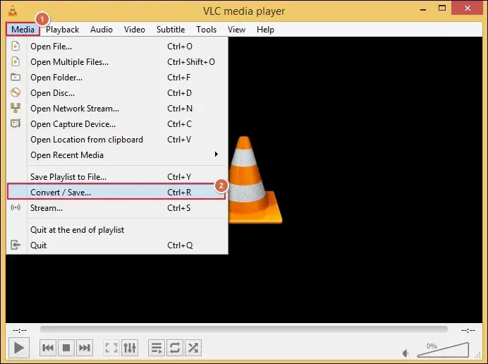 Launch VLC and go to Media