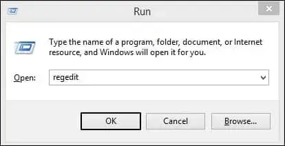 Run window type regedit