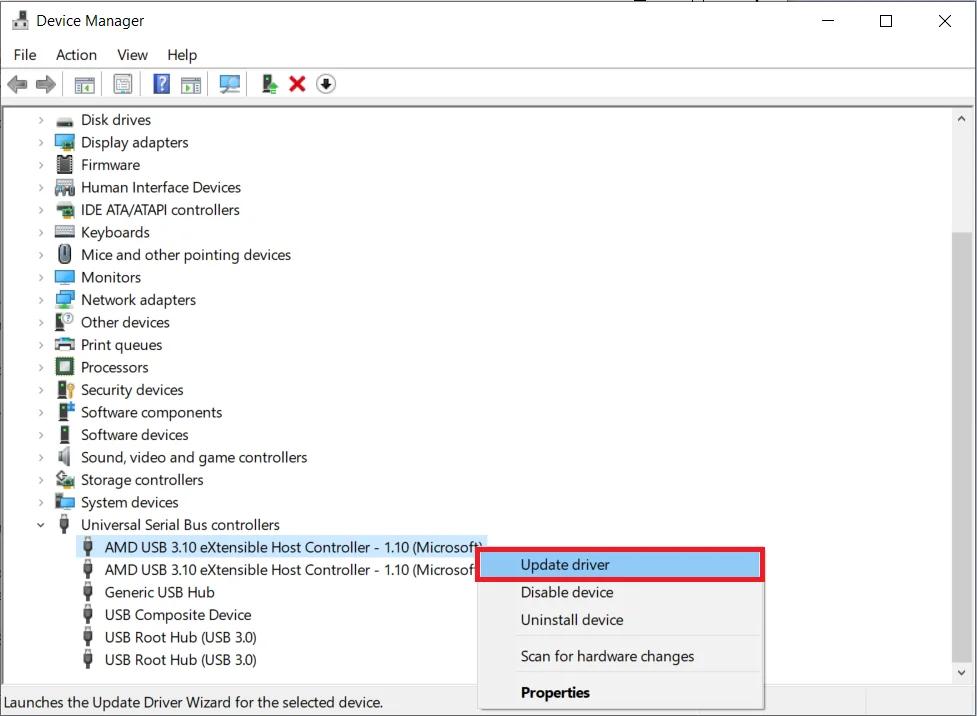 choose the option Update driver