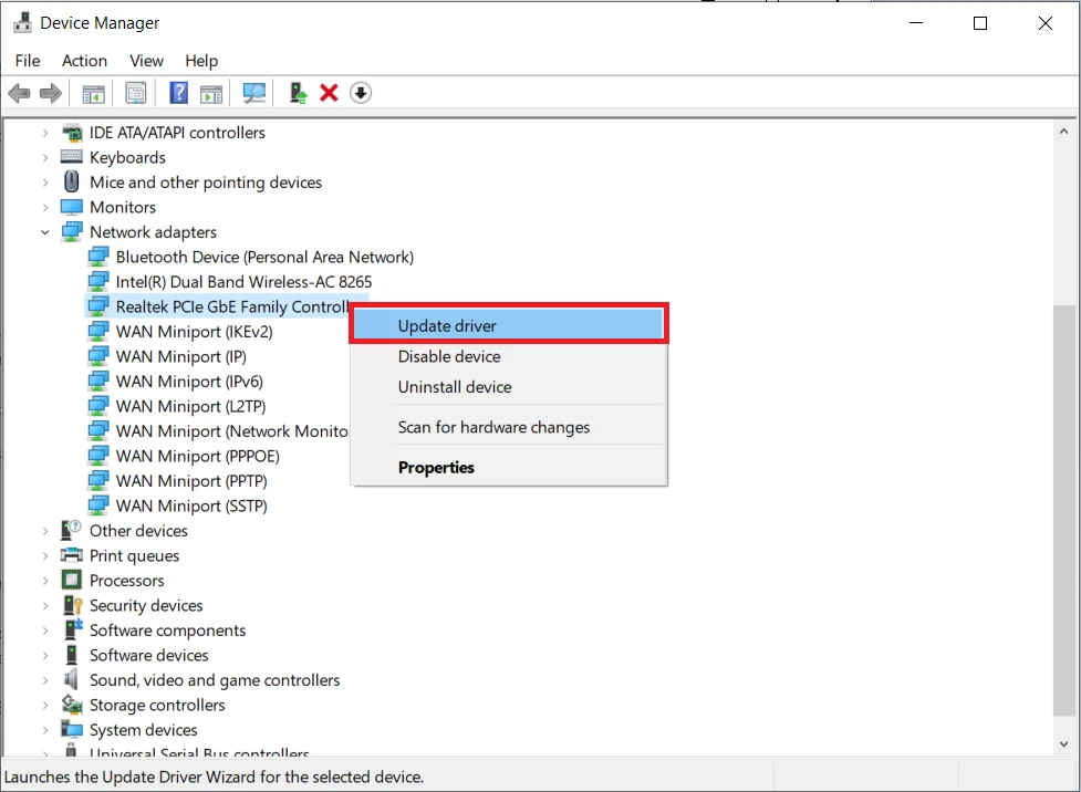 choose Update Driver Software