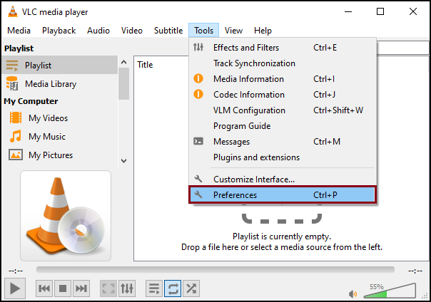 click on Tools and select Preferences
