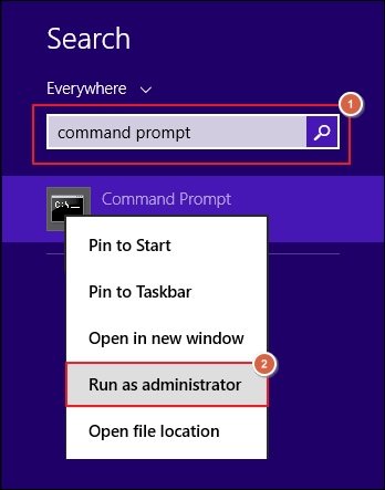 Command Prompt and Run as administrator