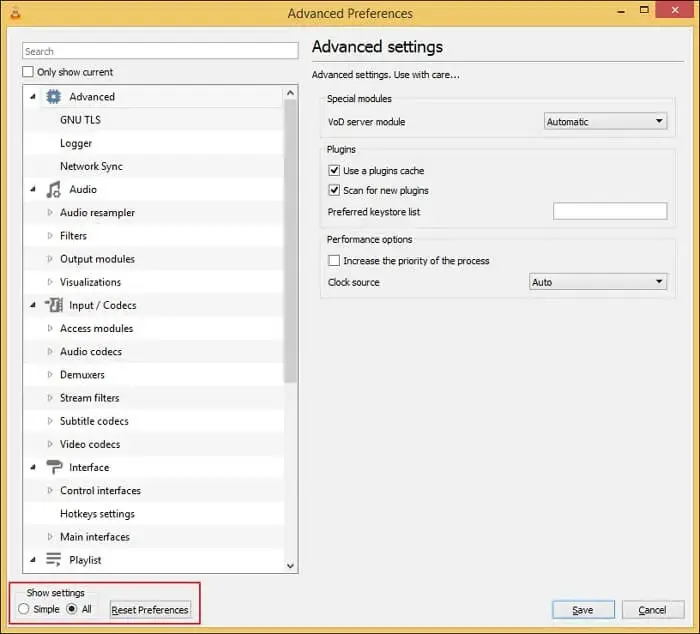 Show settings section