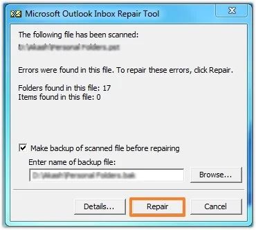 repair and lists out the errors