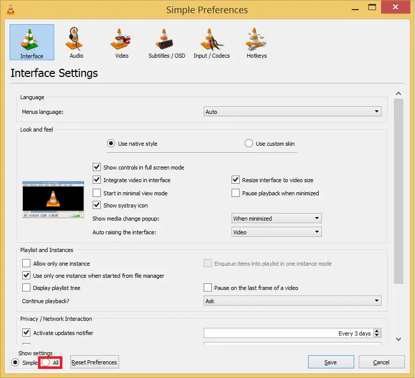 Click the all button