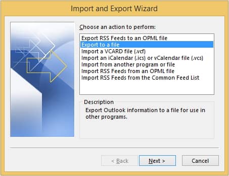 select Export to a file