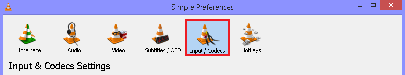 Now click on the Input/ Codecs 