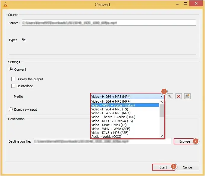 Browse to provide the destination and click on Start