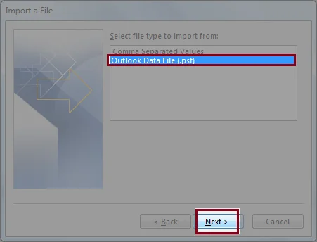 Select file type to Import from