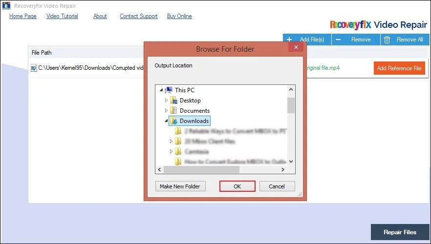 save the repaired video file